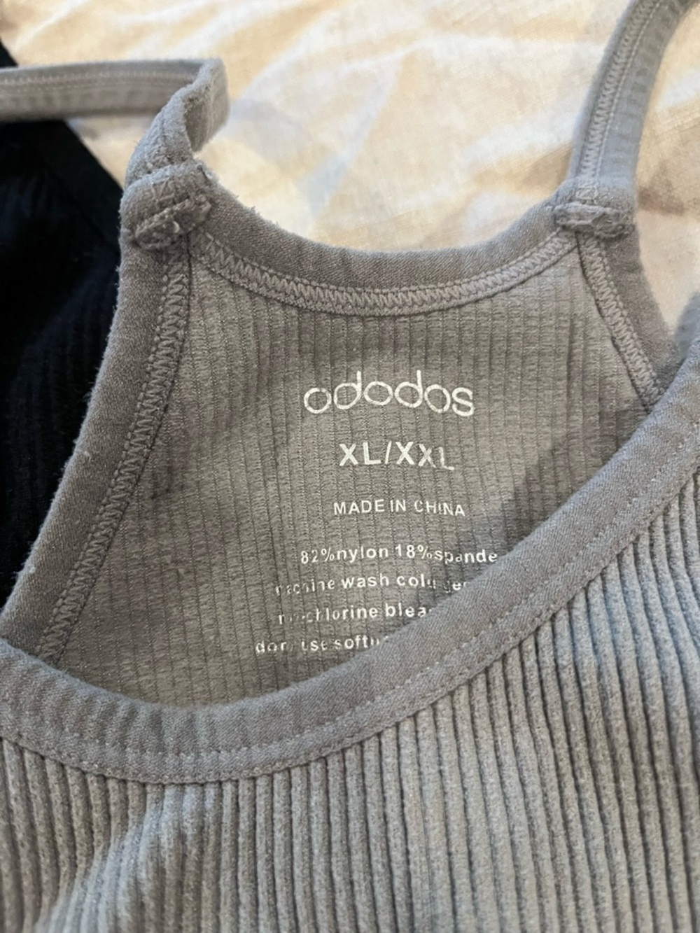 Long Ribbed Cropped Tank Top - Black & Gray - Picture 2 of 4